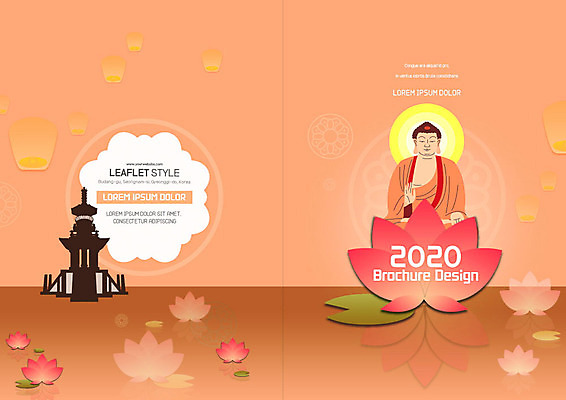 PSD 템플릿 표지디자인 북디자인 출판디자인 표지 리플렛 북커버 연꽃 팜플렛 사람없음 공휴일 주황색 부처님오신날 석탑 불상 부처 풍등 이미지템플릿 기념일 꽃 컬러 불교 조명 탑 파일형식