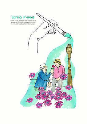 PSD 계절 여자 할아버지 노년 남자 꽃 할머니 가로등 일러스트 붓터치 수채화 한손 미소 사람 상반신 두명 신체부위 실버라이프 마주보기 노부부 봄 꿈 붓 색칠 그리기 주기 그림 번짐 감성 민트색 국내일러스트 식물 라이프스타일 손 부부 공공시설 컬러 컨셉 모션 표정 성인 파일형식 효과