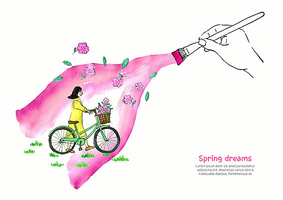 전신 PSD 계절 여자 꽃 분홍색 잎 일러스트 붓터치 수채화 한손 한명 사람 성인 신체부위 걷기 자전거 물감 봄 꿈 붓 그리기 그림 번짐 감성 그림붓 봄소풍 성인여자한명만 흩날리기 국내일러스트 식물 1 손 컬러 컨셉 모션 소풍 바이크 미술도구 여자한명만 성인여자만 파일형식 효과