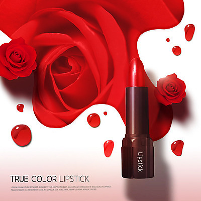 PSD 편집이미지 꽃 사람없음 빨간색 뷰티 장미 화장품 립스틱 물방울 화사함 카피스페이스 이미지편집 식물 컬러 컨셉 공백 파일형식