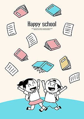 전신 PSD 학생 여학생 여자 교육 남자 종이 어린이 남학생 일러스트 책가방 사람 두명 책 기쁨 만세 떨어짐 즐거움 문서 스쿨팩 국내일러스트 감정 컨셉 가방 모션 파일형식