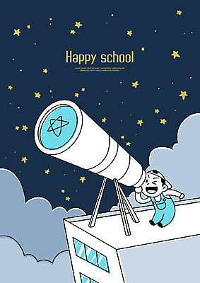 전신 PSD 응시 교육 남자 별 어린이 남학생 일러스트 학교 밤하늘 한명 사람 건물 우주 망원경 기쁨 옥상 즐거움 천체망원경 스쿨팩 국내일러스트 자연요소 1 학생 건축물 시선 감정 하늘 야간 파일형식