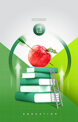 PSD 편집이미지 교육 화살표 사다리 화살 사람없음 책 초록색 연두색 물방울 사과 명중 청소년교육 상승 에듀 책더미 스쿨팩 이미지편집 컬러 컨셉 과일 도구 무더기 에듀케이션 파일형식