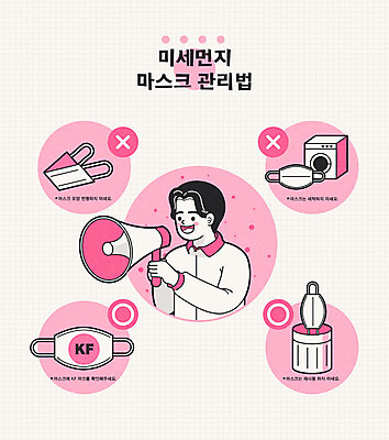 남자 분홍색 일러스트 관리 마스크 한명 사람 상반신 성인 확성기 인포그래픽 정보 쓰레기통 일회용 알림 세탁기 성인남자한명만 미세먼지 국내일러스트 AI파일 1 컬러 가전제품 먼지 남자한명만 성인남자만 파일형식 벡터