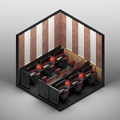 PSD 편집이미지 백그라운드 사람없음 그래픽 인테리어 하이앵글 모니터 공간 키보드 디지털합성 아이소메트릭 피씨방 엑소노메트릭 이미지편집 편집3D 디자인 뷰포인트 컴퓨터 3D 파일형식