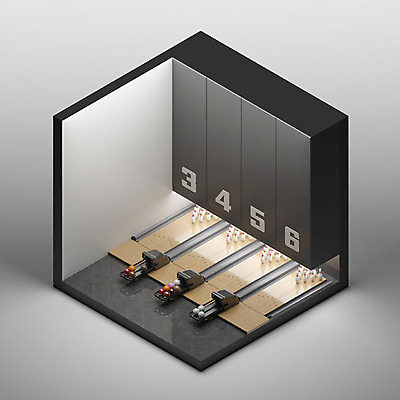 PSD 편집이미지 백그라운드 사람없음 그래픽 인테리어 하이앵글 숫자 공간 볼링핀 디지털합성 볼링공 아이소메트릭 볼링장 엑소노메트릭 이미지편집 편집3D 문자 디자인 뷰포인트 공 3D 볼링용품 파일형식