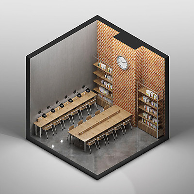 PSD 편집이미지 시계 백그라운드 책장 사람없음 그래픽 스터디 인테리어 하이앵글 공간 카페 디지털합성 아이소메트릭 스터디룸 엑소노메트릭 이미지편집 편집3D 디자인 뷰포인트 가구 학습 3D 상점 파일형식