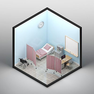 PSD 편집이미지 백그라운드 사람없음 그래픽 인테리어 하이앵글 공간 커튼 디지털합성 휠체어 아이소메트릭 보건실 엑소노메트릭 이미지편집 편집3D 디자인 뷰포인트 3D 파일형식