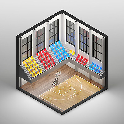 PSD 편집이미지 백그라운드 사람없음 그래픽 인테리어 하이앵글 공간 디지털합성 체육관 농구대 농구장 아이소메트릭 엑소노메트릭 이미지편집 편집3D 디자인 뷰포인트 스포츠시설 3D 골대 파일형식