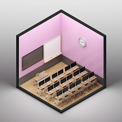 PSD 편집이미지 백그라운드 교실 사람없음 그래픽 인테리어 컴퓨터 하이앵글 스크린 칠판 공간 디지털합성 컴퓨터실 아이소메트릭 컴퓨터교육 엑소노메트릭 이미지편집 편집3D 디자인 교육 뷰포인트 학교 전자제품 3D 파일형식