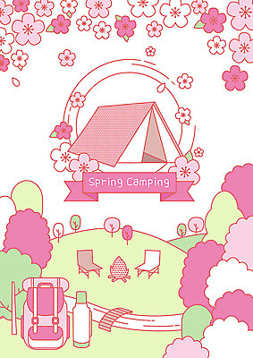 나무 꽃 분홍색 일러스트 배낭 아웃도어 텐트 사람없음 강 봄 캠핑 벚꽃 숲 모닥불 언덕 즐거움 백팩 보온병 강줄기 야외의자 가교 국내일러스트 AI파일 식물 건축물 계절 감정 컬러 의자 가방 불 레저 캠핑도구 파일형식 벡터