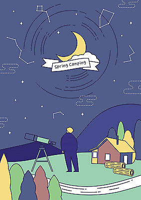 전신 나무 응시 남자 별 일러스트 밤하늘 하늘 아웃도어 한명 사람 성인 고요 봄 망원경 별자리 캠핑 오두막 언덕 즐거움 강줄기 국내일러스트 AI파일 자연요소 식물 1 시선 계절 감정 레저 강 야간 파일형식 벡터