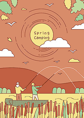 나무 구름 남자 일러스트 낚시 나뭇잎 산 아웃도어 사람 상반신 성인 두명 물 강 태양 봄 캠핑 나룻배 즐거움 부들 선박 국내일러스트 AI파일 자연요소 식물 계절 감정 수상교통 잎 배_교통 레저 파일형식 벡터