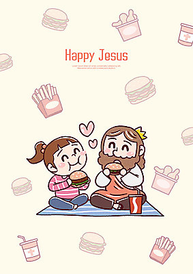 전신 PSD 여자 남자 행복 기독교 종교 음료 어린이 일러스트 사람 앉기 성인 두명 치킨 감자튀김 햄버거 하트 예수 먹기 돗자리 콜라 국내일러스트 모양 감정 모션 감자 패스트푸드 튀김 신_종교 탄산음료 닭고기요리 파일형식