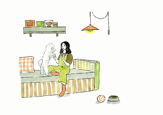 전신 PSD 한마리 여자 행복 반려견 여유 일러스트 공 휴식 조명 수채화 선반 한명 사람 앉기 성인 일상 책 반려동물 소파 침대 강아지 번짐 개사료 반려 싱글라이프 비숑프리제 국내일러스트 동물 1 라이프스타일 감정 가구 컨셉 의자 모션 라이프 개 먹이 파일형식 효과