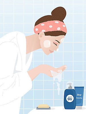 우먼라이프 여자 하늘색 일러스트 두건 한명 사람 상반신 성인 뷰티 봄 욕실 목욕가운 세수 세면대 피부관리 화장실 비누 클렌징 세안제 자기관리 성인여자한명만 국내일러스트 AI파일 1 라이프스타일 계절 파란색 위생용품 청결 가운 세안용품 여자한명만 성인여자만 파일형식 벡터