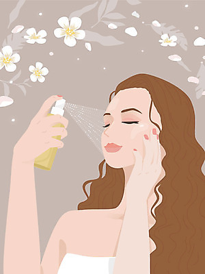 우먼라이프 여자 꽃잎 꽃 일러스트 한명 사람 상반신 성인 뷰티 봄 촉촉함 수분 뿌리기 피부관리 미스트 보습 자기관리 성인여자한명만 국내일러스트 AI파일 식물 1 라이프스타일 계절 모션 화장품 젖음 여자한명만 성인여자만 파일형식 벡터