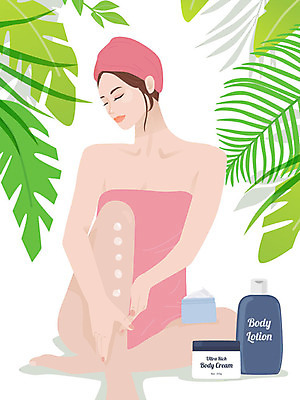 전신 우먼라이프 여자 잎 일러스트 나뭇잎 한명 사람 앉기 성인 초록색 뷰티 봄 촉촉함 오일 피부관리 바르기 로션 바디로션 자기관리 성인여자한명만 국내일러스트 AI파일 식물 1 라이프스타일 계절 음식 컬러 모션 화장품 젖음 여자한명만 성인여자만 파일형식 벡터