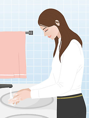 우먼라이프 여자 하늘색 일러스트 한명 사람 상반신 성인 수건 뷰티 청결 봄 위생 세면대 피부관리 화장실 손씻기 자기관리 성인여자한명만 코로나바이러스 국내일러스트 AI파일 1 라이프스타일 계절 파란색 위생용품 바이러스 씻기 여자한명만 성인여자만 파일형식 벡터