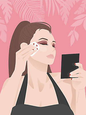 우먼라이프 여자 분홍색 일러스트 나뭇잎 한명 사람 상반신 성인 화장 뷰티 청결 봄 피부관리 손거울 클렌징 리무버 자기관리 성인여자한명만 국내일러스트 AI파일 1 라이프스타일 계절 컬러 잎 거울 위생 여자한명만 성인여자만 파일형식 벡터