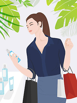 우먼라이프 여자 일러스트 나뭇잎 한명 미소 사람 상반신 성인 초록색 쇼핑 뷰티 쇼핑백 봄 화장품 직장인 구매 쇼핑몰 피부관리 자기관리 성인여자한명만 국내일러스트 AI파일 직업 1 라이프스타일 계절 컬러 잎 가방 표정 여자한명만 성인여자만 파일형식 벡터
