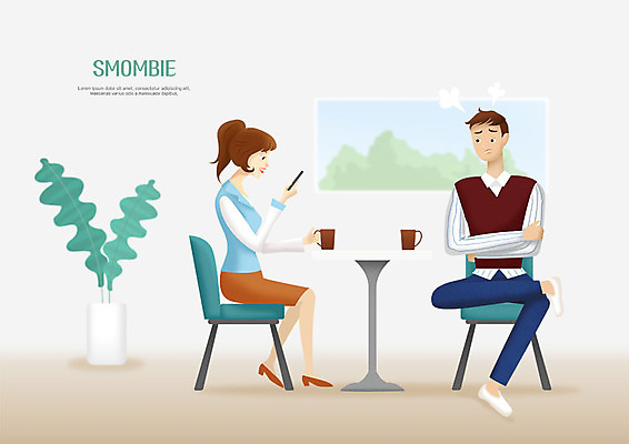 전신 PSD 커플 응시 여자 남자 화분 커피 데이트 일러스트 탁자 사람 앉기 성인 두명 스마트폰 컬러풀 카페 스마트폰중독 불만 단절 스몸비 국내일러스트 시선 감정 음료 컬러 가구 관계 모션 핸드폰 스마트기기 상점 신조어 중독 파일형식