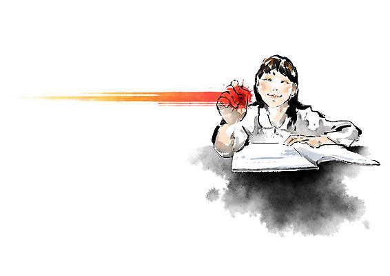 PSD 학생 여자 교육 어린이 일러스트 캘리그라피 수업 붓터치 교재 초등학교 한명 미소 사람 상반신 책 빨간색 연필 가리킴 번짐 포인트 소녀한명만 국내일러스트 1 컬러 학교 학용품 표정 손짓 금융 필기구 여자한명만 소녀만 파일형식 효과