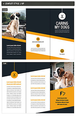템플릿 표지디자인 응시 표지 ZIP 내지 반려견 리플렛 3단접지 난간 세마리 팜플렛 사람없음 반려동물 검은색 주황색 기댐 강아지 레이아웃 돌봄 반려 사선무늬 인디자인 INDD 이미지템플릿 동물 시선 컬러 모션 3 개 파일형식