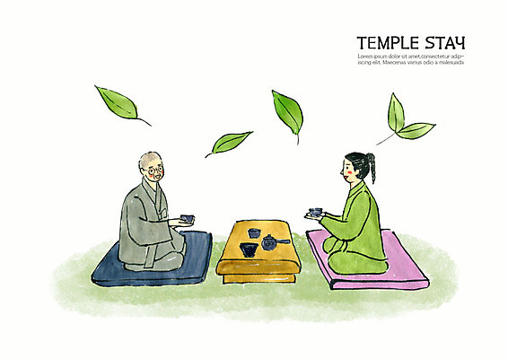 전신 PSD 여자 노년 남자 종교 불교 일러스트 수채화 대화 사람 앉기 성인 두명 컬러풀 마주보기 부처님오신날 사찰 다도 승려 힐링 번짐 찻잎 담소 수양 템플스테이 국내일러스트 기념일 컬러 종교건축 모션 말하기 차_음료 예절 체험 성직자 파일형식 효과