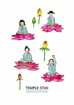 전신 PSD 여자 종교 어린이 불교 일러스트 수채화 연꽃 미소 사람 여러명 손들기 부처님오신날 사찰 힐링 가부좌 번짐 승복 합장 수양 템플스테이 국내일러스트 기념일 꽃 다수 종교건축 모션 표정 앉기 손짓 체험 파일형식 효과