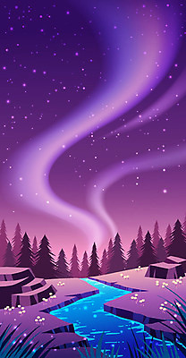 나무 꽃 별 그래픽백그라운드 일러스트 밤하늘 사람없음 그래픽 보라색 봄 개울 야간 숲 오로라 봄배경 국내일러스트 AI파일 자연요소 식물 계절 컬러 백그라운드 자연현상 하늘 강 파일형식 벡터