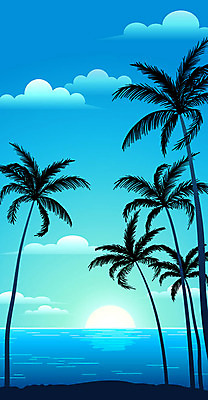 구름 바다 그래픽백그라운드 일러스트 하늘 해변 사람없음 그래픽 여름 파란색 야자수 태양 국내일러스트 AI파일 자연요소 나무 계절 컬러 백그라운드 파일형식 벡터