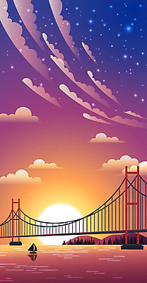 구름 요트 그래픽백그라운드 일러스트 하늘 사람없음 그래픽 여름 강 태양 노을 주황색 가교 국내일러스트 AI파일 자연요소 건축물 계절 컬러 백그라운드 배_교통 파일형식 벡터