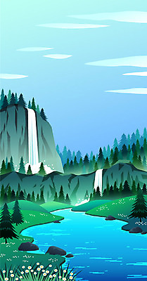 나무 계절 꽃 백그라운드 그래픽백그라운드 일러스트 하늘 풍경 초원 사람없음 그래픽 초록색 여름 강 여름풍경 절벽 폭포 개울 숲 국내일러스트 AI파일 식물 컬러 자연 파일형식 벡터 여름_계절