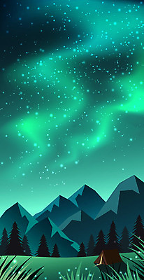 계절 백그라운드 그래픽백그라운드 일러스트 하늘 산 텐트 풍경 초원 사람없음 그래픽 초록색 여름 여름풍경 야간 숲 오로라 국내일러스트 AI파일 자연요소 컬러 자연현상 캠핑도구 파일형식 벡터 여름_계절