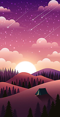 나무 구름 계절 별 백그라운드 그래픽백그라운드 일러스트 하늘 산 텐트 풍경 사람없음 그래픽 노을 보라색 가을 저녁 숲 유성 언덕 가을배경 국내일러스트 AI파일 자연요소 식물 컬러 캠핑도구 야간 파일형식 벡터 가을_계절