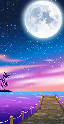 계절 별 바다 백그라운드 그래픽백그라운드 일러스트 풍경 사람없음 그래픽 여름 파란색 야자수 보라색 여름풍경 보름달 달 야간 국내일러스트 AI파일 자연요소 나무 컬러 파일형식 벡터 여름_계절