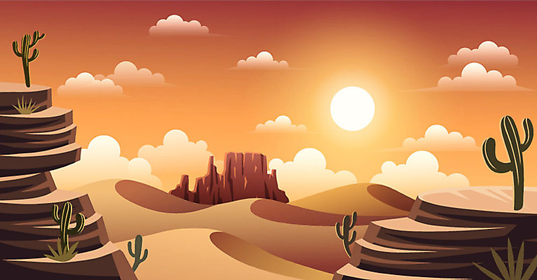 구름 계절 백그라운드 그래픽백그라운드 일러스트 선인장 풍경 사람없음 그래픽 여름 태양 노을 주황색 여름풍경 절벽 사막 국내일러스트 AI파일 자연요소 식물 컬러 파일형식 벡터 여름_계절