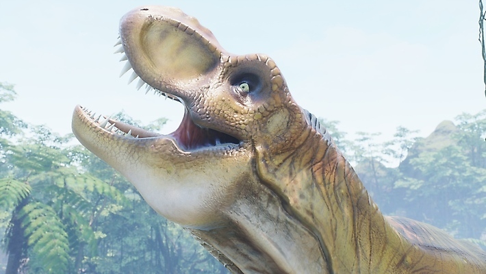 JPG 해외이미지 주간 한마리 야생동물 입벌림 사람없음 야외 3D 숲 고생물 육식공룡 티라노사우루스 쥬라기 해외포토 포토 자연요소 동물 1 생물 표정 디지털합성 공룡 파일형식 이미지허브