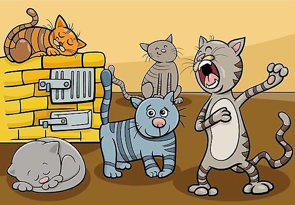 EPS 해외이미지 엎드리기 벽 일러스트 노래 서기 사람없음 반려동물 눕기 손들기 귀여움 고양이 해외일러스트 동물 음악 컨셉 포유류 모션 파일형식 벡터 이미지허브