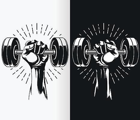 EPS 해외이미지 손 일러스트 흑백 들기 신체부위 헬스 주먹 아령 잡기 해외일러스트 모션 촬영기법 사람 운동 파일형식 벡터 이미지허브