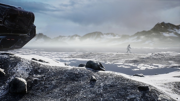JPG 해외이미지 전신 겨울 하늘 산 한명 사람 3D 걷기 우주비행사 우주선 디지털합성 우주복 SF 해외포토 포토 1 옷 계절 모션 우주 파일형식 이미지허브