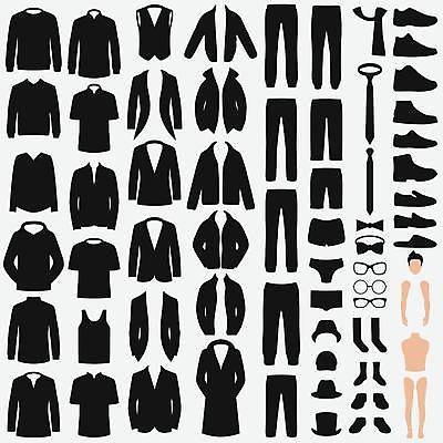 EPS 해외이미지 디자인 드레스 옷 남자 실루엣 신발 셔츠 일러스트 비즈니스 반바지 바지 넥타이 정장 세트 사무실 유행 검은색 재킷 코트 흰색 청바지 직물 플랫 우아함 수집 고립 스타일 해외일러스트 잡화 컬러 컨셉 상의 하의 촬영기법 사람 외투 파일형식 벡터 이미지허브