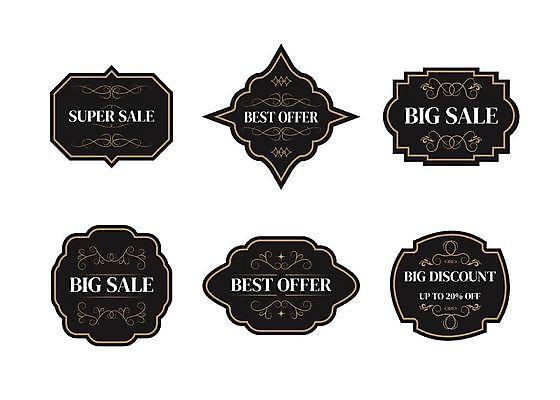 EPS 해외이미지 일러스트 사람없음 쇼핑 세트 라벨 세일 검은색 앤티크 고급 엔틱문양 해외일러스트 문양 컬러 컨셉 프레임 파일형식 벡터 이미지허브