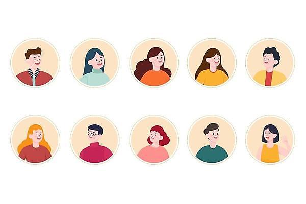 EPS 해외이미지 여자 남자 행복 일러스트 여러명 상반신 성인 세트 그룹 플랫 아바타 성인만 사용자 해외일러스트 감정 다수 사람 파일형식 벡터 이미지허브