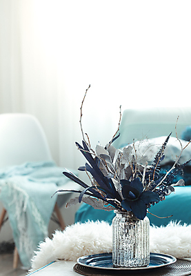 포토 JPG 해외이미지 실내 사람없음 파란색 인테리어 꽃병 드라이플라워 해외포토 디자인 꽃 컬러 내부 파일형식 이미지허브