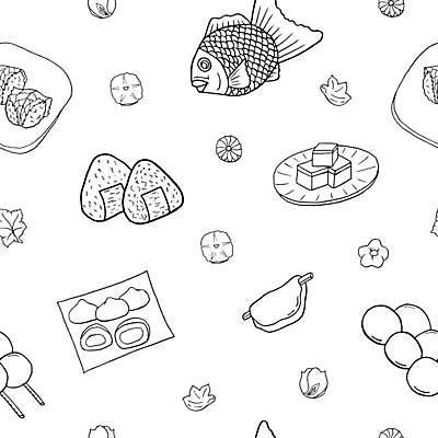 EPS 해외이미지 전통 디자인 패턴 일러스트 포장 밥 디저트 요리 동양인 과자 케이크 식당 일본 검은색 저녁식사 카페 흰색 투명 달콤 낙서 만화 메뉴 그림 점심식사 해외일러스트 아시아 음식 컬러 무늬 인종 상점 식사 맛 파일형식 벡터 이미지허브