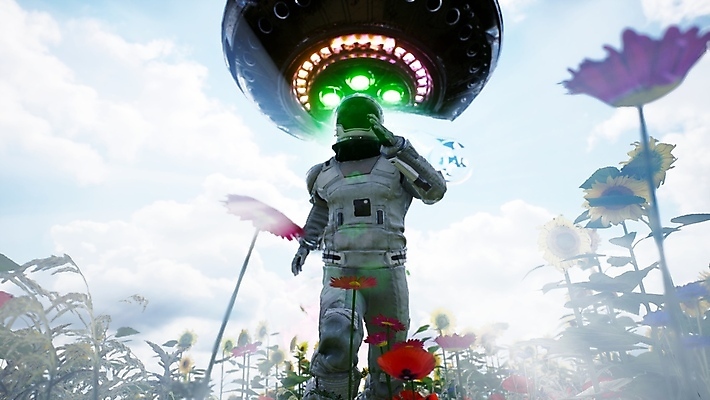 포토 JPG 해외이미지 꽃 지구 한명 사람 상반신 성인 앞모습 빛 걷기 행성 우주선 디지털합성 UFO 성인한명만 SF 해외포토 식물 1 뷰포인트 모션 우주 미확인물체 성인만 파일형식 이미지허브