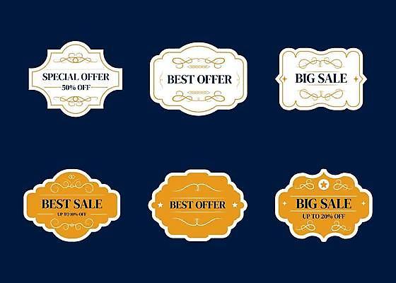 EPS 해외이미지 일러스트 사람없음 쇼핑 세트 노란색 라벨 세일 앤티크 흰색 고급 엔틱문양 해외일러스트 문양 컬러 컨셉 프레임 파일형식 벡터 이미지허브