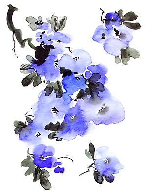 포토 JPG 해외이미지 꽃잎 꽃 잎 일러스트 캘리그라피 붓터치 수묵화 미술 사람없음 파란색 나뭇가지 동양화 번짐 해외일러스트 나무 식물 컬러 문화예술 파일형식 효과 이미지허브